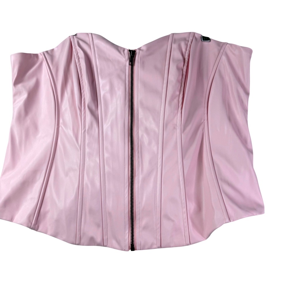 Torrid Corset Top Women 3 Pink Faux Leather Lace Up Zip Front Barbiecore Edgy